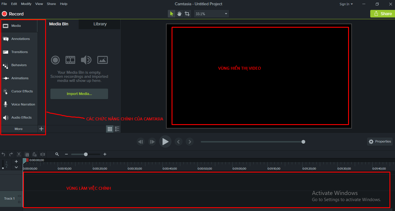 Hướng dẫn cắt dựng video camtasia cơ bản- giao diện phần mềm