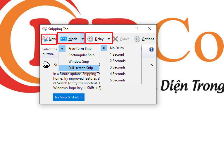 Giao diện ứng dụng Snipping tool