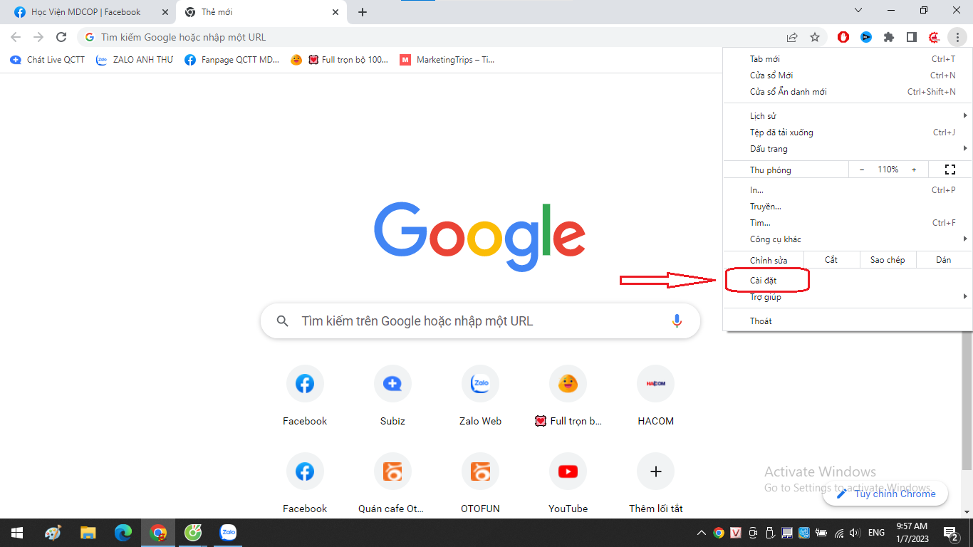Cài đặt Google làm trang chủ trên Chrome (Bước 1)
