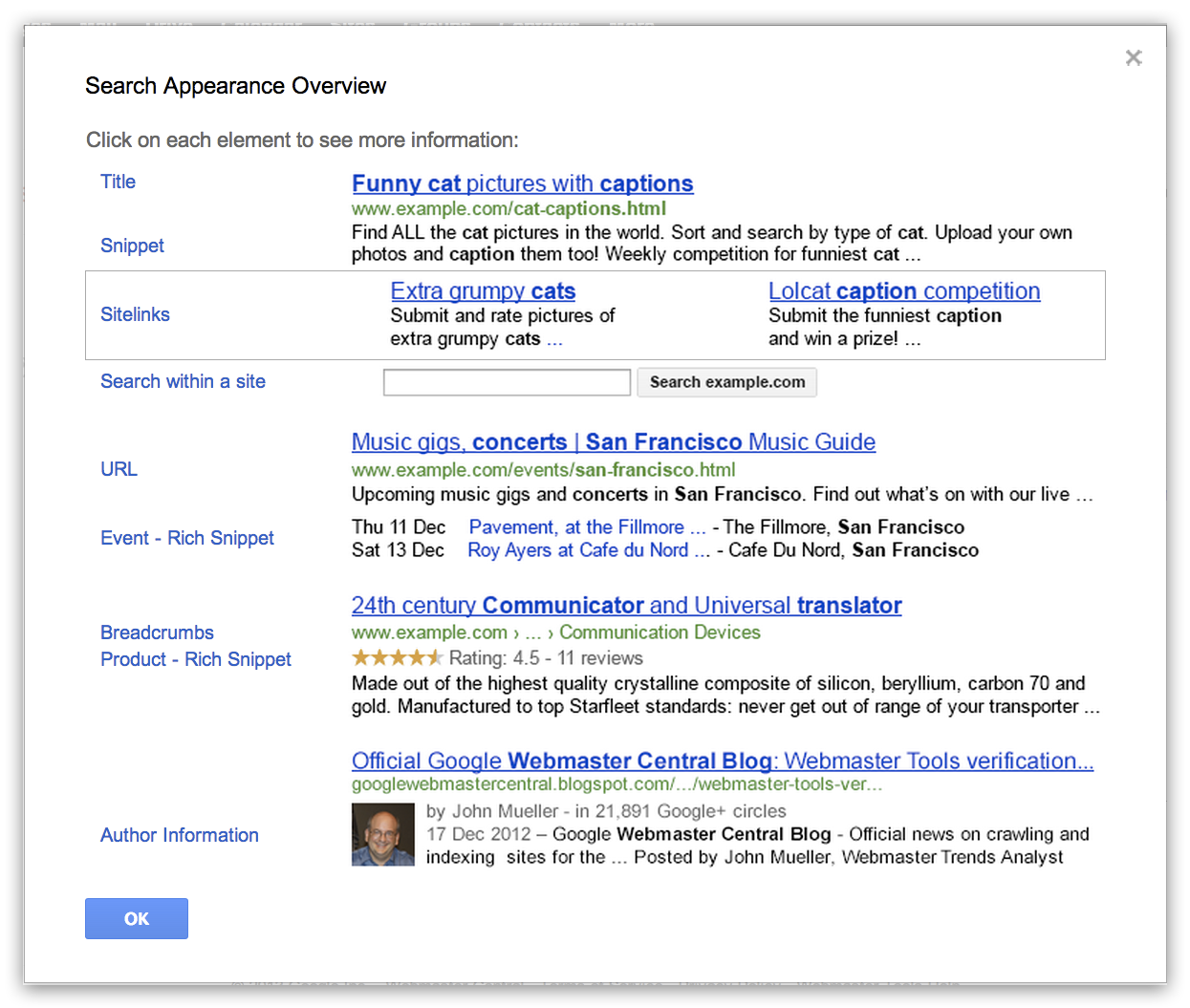 Search Appearance trên Google webmaster tool