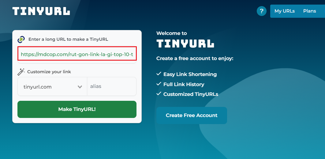 Bước 1 cách rút gọn link TinyURL