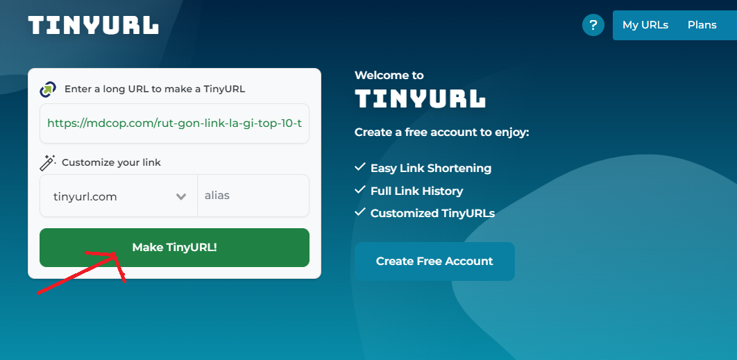 cách rút gọn link TinyURL