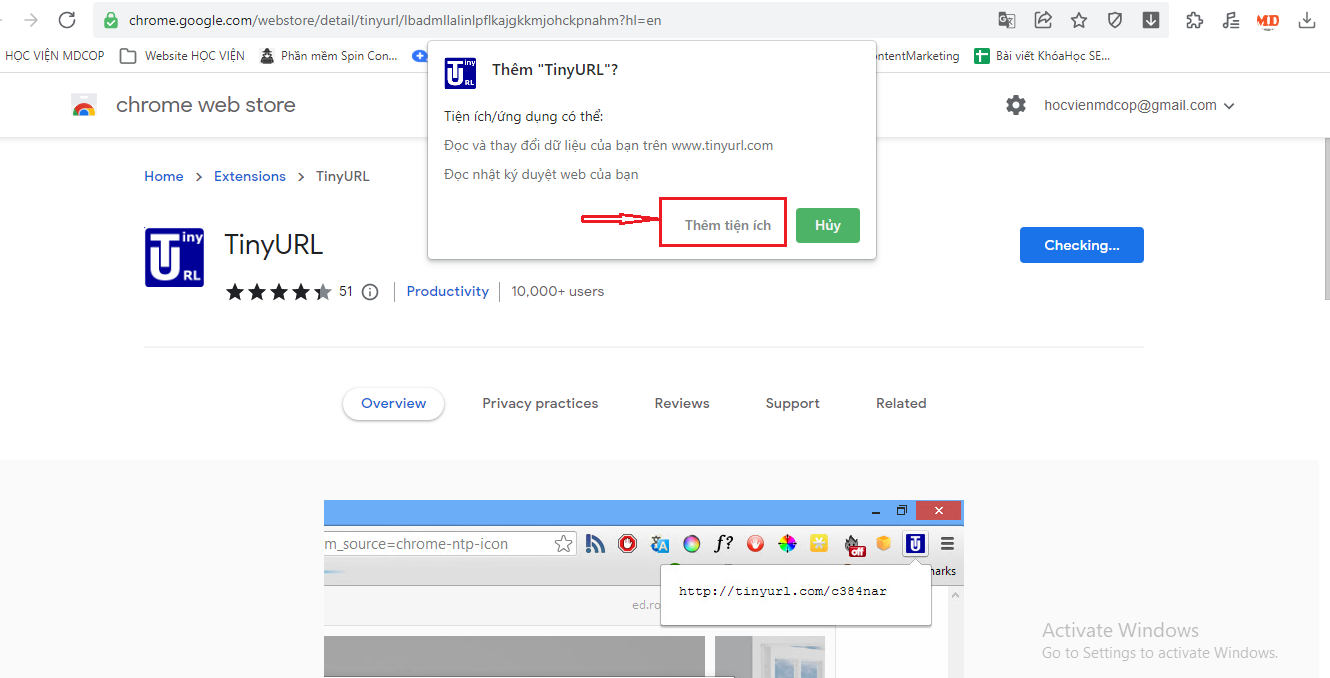 Cách rút gọn link TinyURL bằng Extension trên Chrome